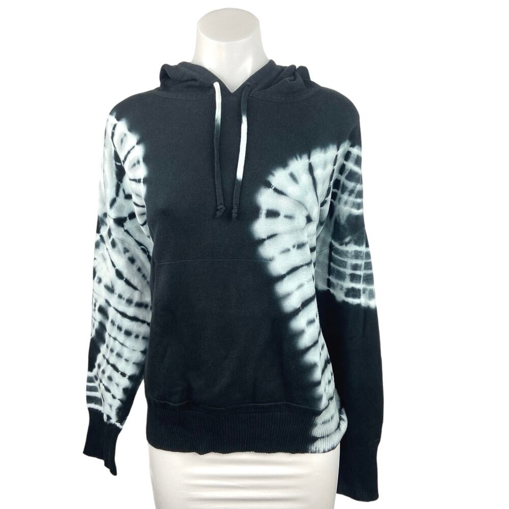 Aqua Black White Tie Dye Hooded Hoodie Pullover Sweatshirt Sweater Top Sz S